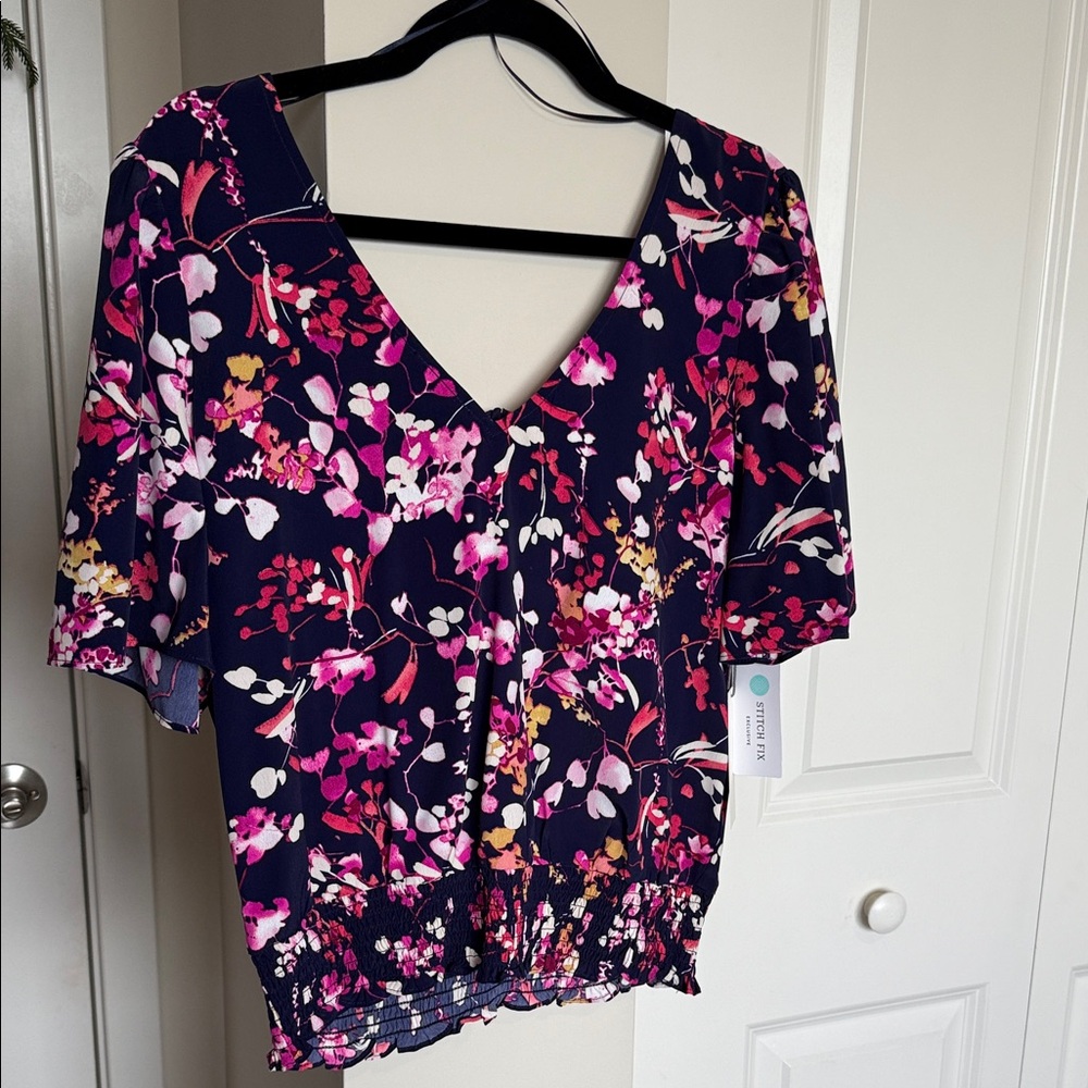 Nine Britton Floral Blouse - Navy and Pink